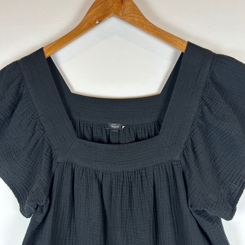 Rails Everdeen Black Cotton Gauze Mini Dress Square Neck Flutter Sleeve L - Picture 11 of 13